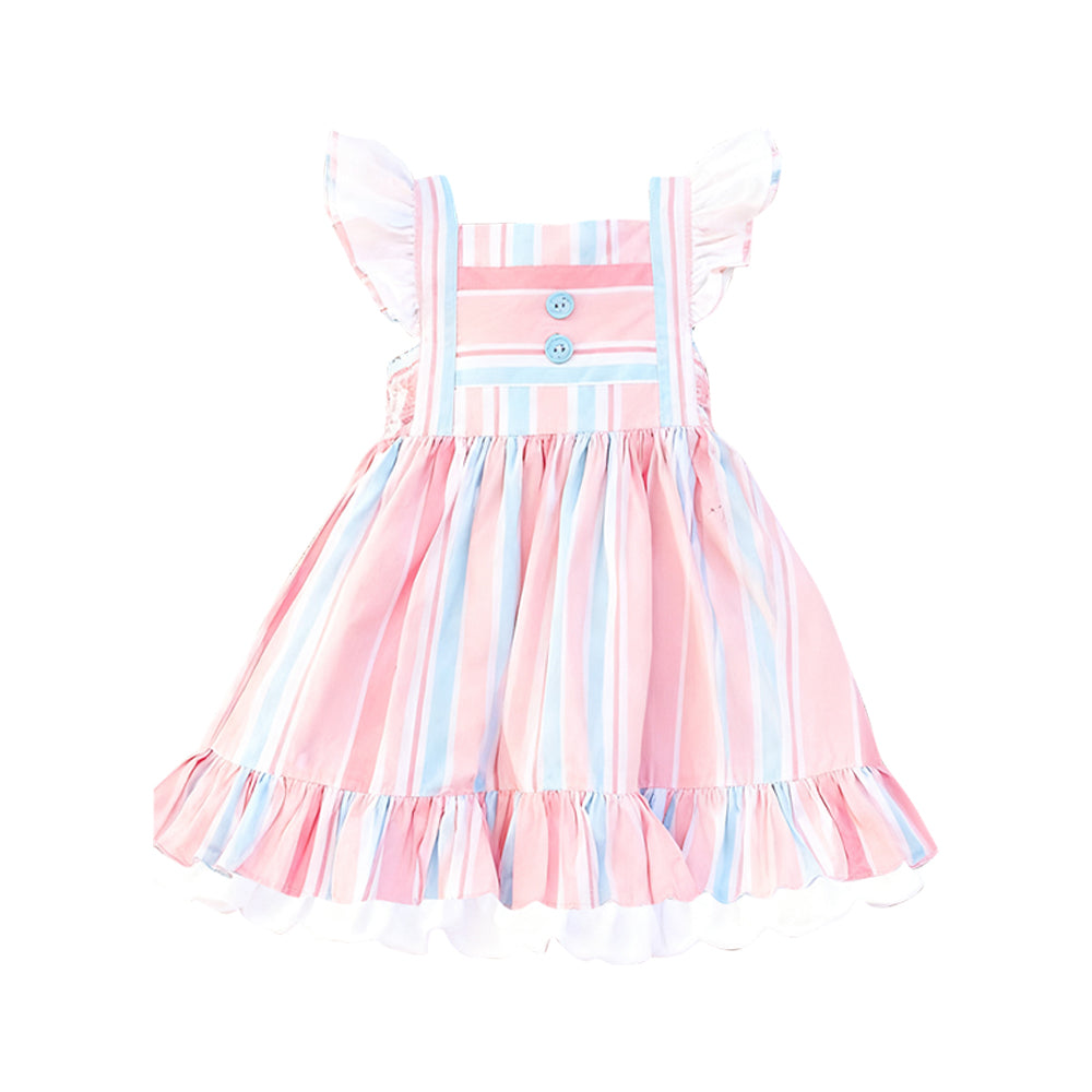 MOQ 5 PCS Preorder GSD3149 Pink Blue Stripe Flying Sleeve Dresses for Girls 202511