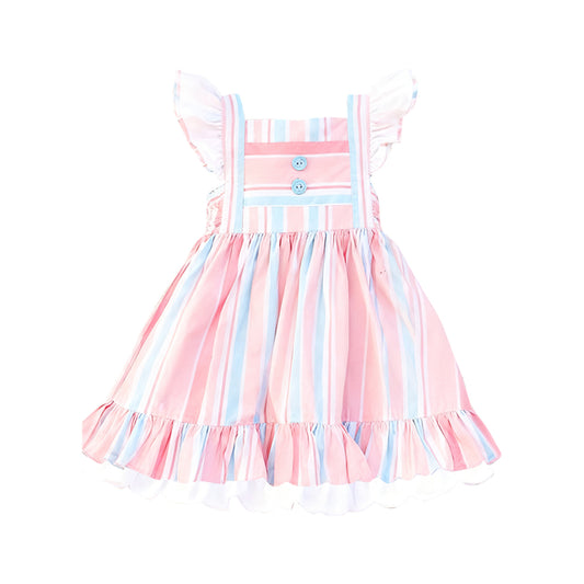 MOQ 5 PCS Preorder GSD3149 Pink Blue Stripe Flying Sleeve Dresses for Girls 202511