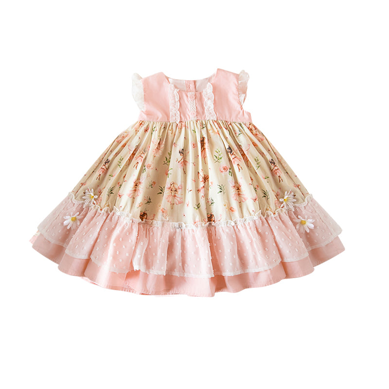 MOQ 5 PCS Preorder GSD3151 Butterfly Fairy Floral Ruffle Pink Sleeveless Dresses for Girls 202511