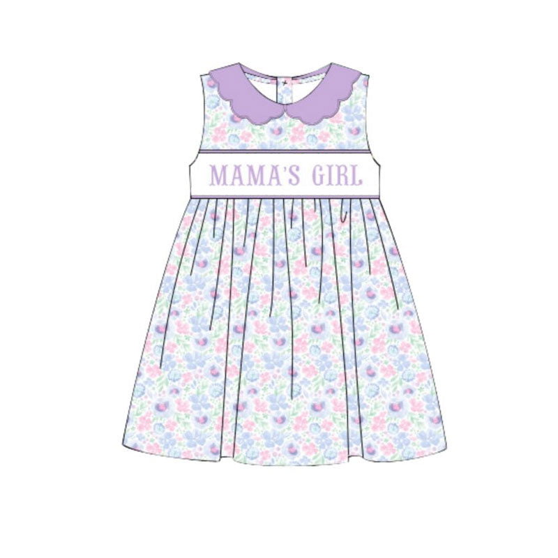 MOQ 5 PCS Preorder GSD3152 Flower MAMA'S GIRL Purple Doll Collar Sleeveless Dresses for Girls 202511
