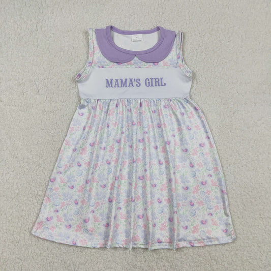 GSD3152 Embroidered Flower MAMA'S GIRL Purple Doll Collar Sleeveless Dresses for Girls 202512 RTS