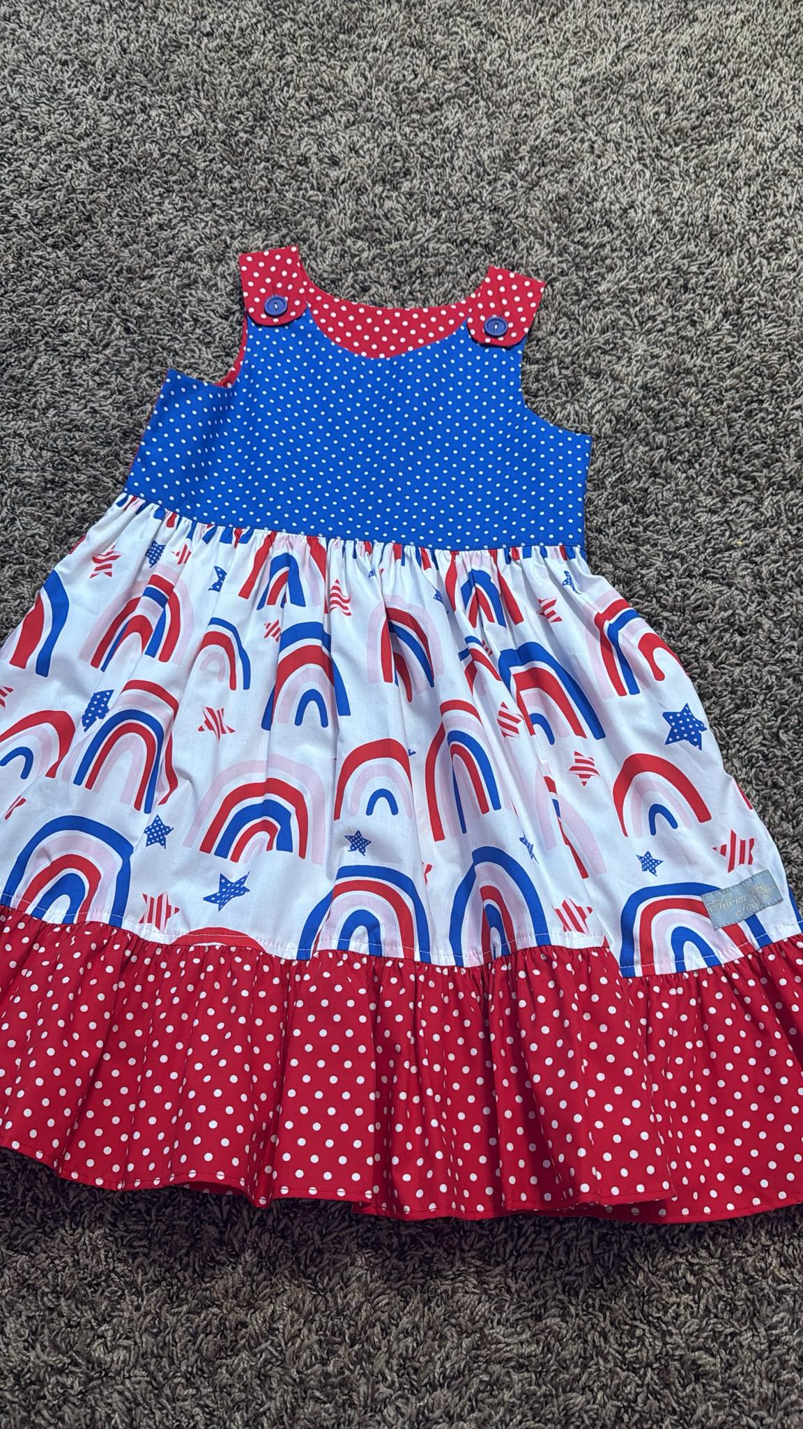 MOQ 5 PCS Preorder GSD3157 4th of July Rainbow Star Dot Red Blue Sleeveless Dresses for Girls 202511