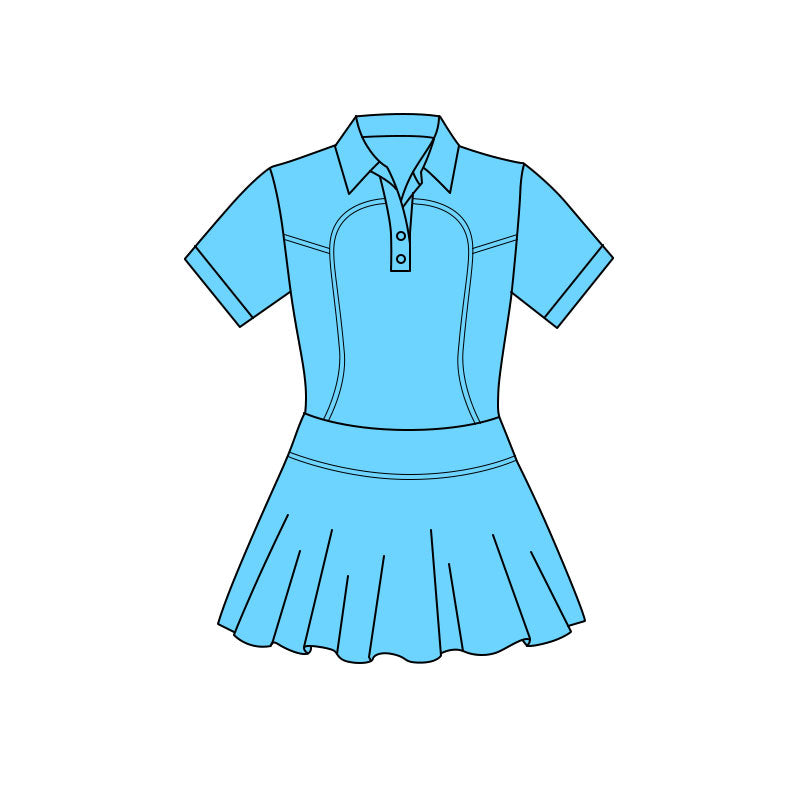 MOQ 5 PCS preorder GSD3159 Solid Blue Buttons Polo Short Sleeve Yoga Dresses for Girls 202511