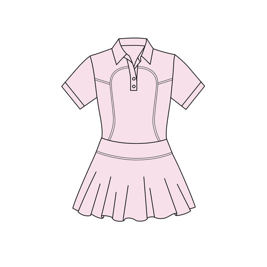 MOQ 5 PCS preorder GSD3160 Solid Pink Buttons Polo Short Sleeve Yoga Dresses for Girls 202511