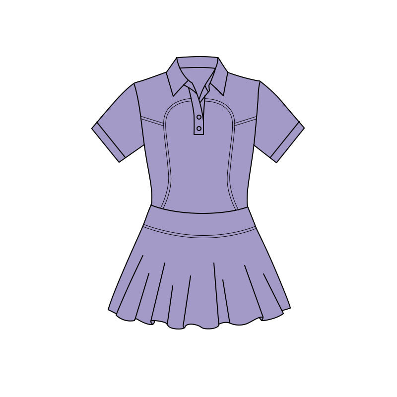 MOQ 5 PCS preorder GSD3161 Solid Purple Buttons Polo Short Sleeve Yoga Dresses for Girls 202511