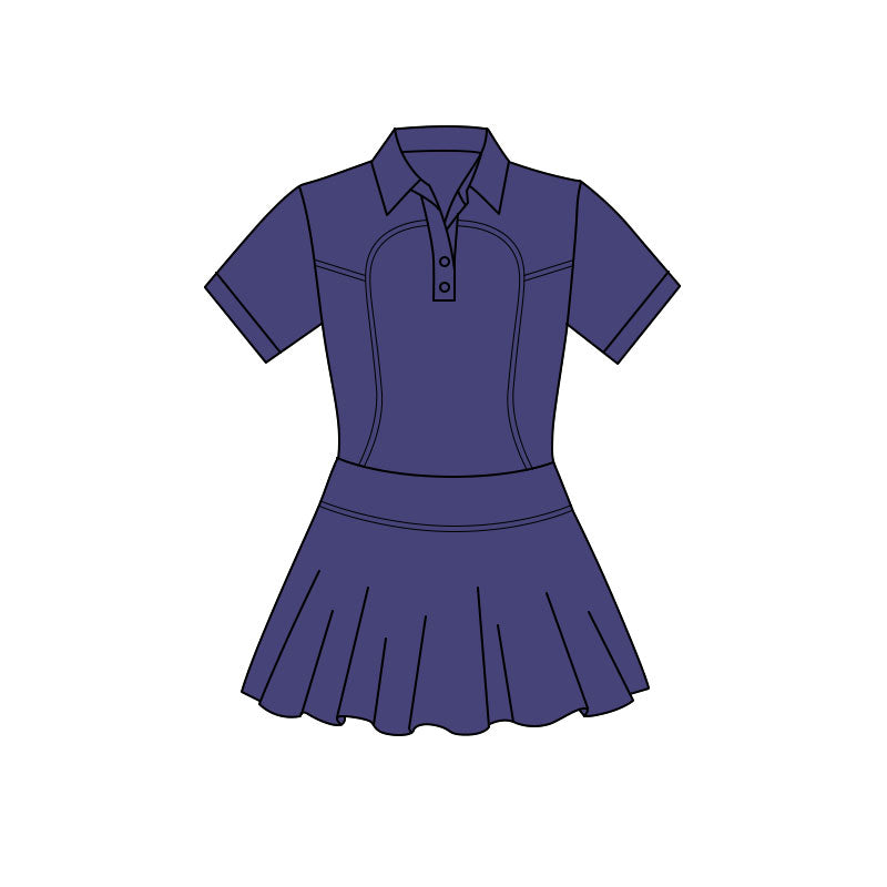 MOQ 5 PCS preorder GSD3165 Solid Navy Buttons Polo Short Sleeve Yoga Dresses for Girls 202511