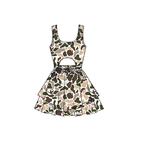 MOQ 5 PCS preorder GSD3196 Puppy Deer Duck Beige Brown Camouflage Openwork Sleeveless Yoga Dresses for Girls 202511