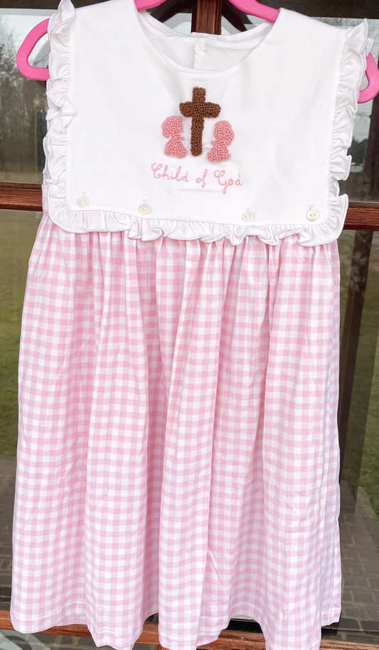 MOQ 5 PCS Preorder GSD3201 Easter Cross White Ruffle Pink Plaid Sleeveless Dresses for Girls 202511