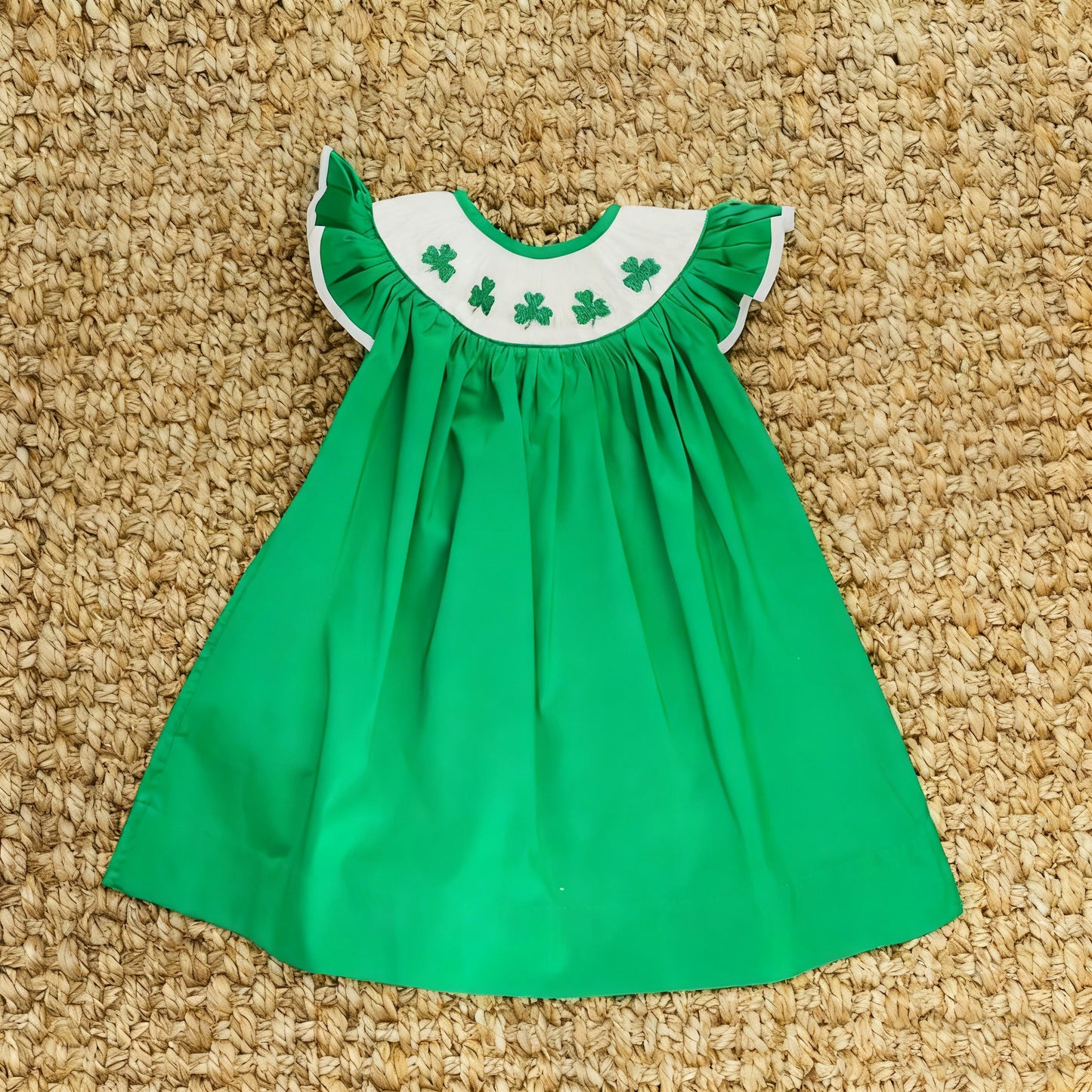 MOQ 5 PCS Preorder GSD3222 St Patrick's Day Four-Leaf Clover Green Flying Dresses for Girls 202511