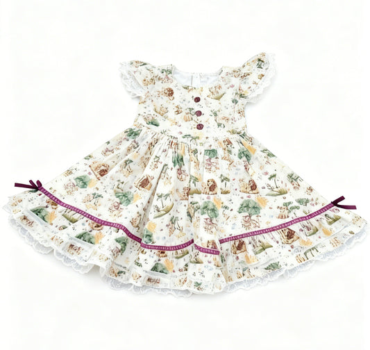 MOQ 5 PCS Preorder GSD3223 Cartoon Lion Lace Ruffle Flying Dresses for Girls 202511