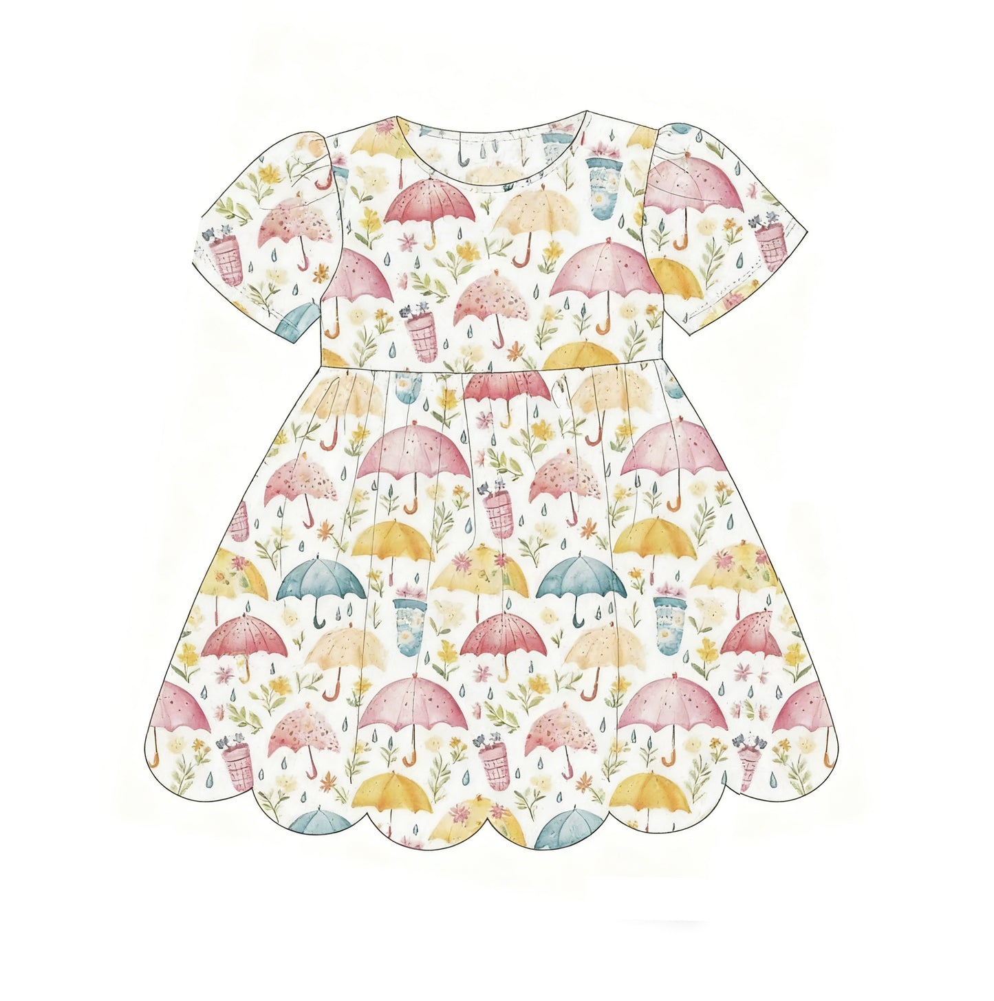 MOQ 5 PCS Preorder GSD3225 Umbrella Flowers Leaves Short Sleeve Dresses for Girls 202511