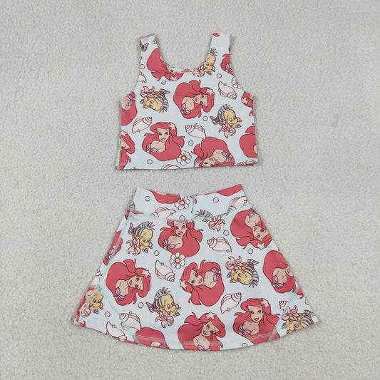 GSD3231 Mermaid Princess Blue Sleeveless Top Skirts Shorts 2 pieces Girls Yoga Sets 202512 RTS