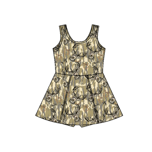 MOQ 5 PCS preorder GSD3233 Reindeer Bow Pattern Camouflage Sleeveless Yoga Dresses for Girls 202511