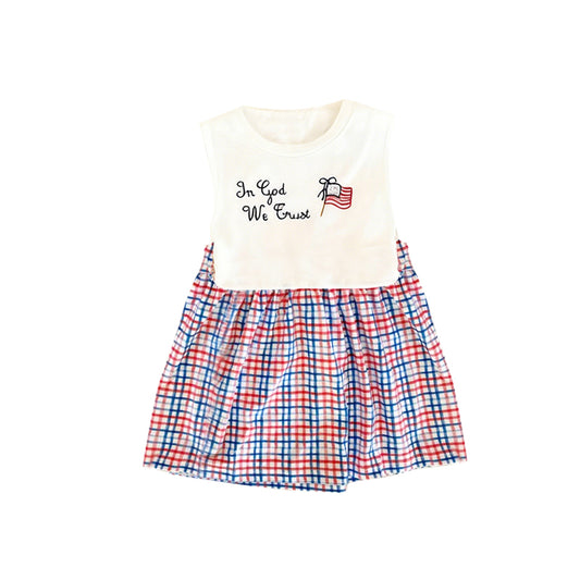MOQ 5 PCS Preorder GSD3240 4th of July Red Blue Plaid Sleeveless Dresses for Girls 202511