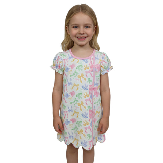 GSD3245 Colored Bows Pink Plaid Short Sleeve Dresses for Girls 202603