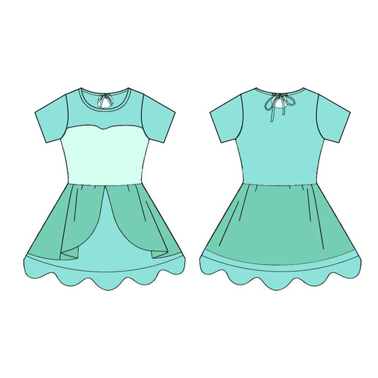 MOQ 5 PCS preorder GSD3258 Mint Green Ruffle Short Sleeve Yoga Dresses for Girls 202511