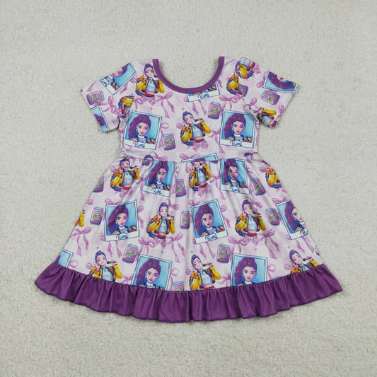 GSD3272 K-POP Bows Purple Ruffle Short Sleeve Dresses for Girls 202512 RTS