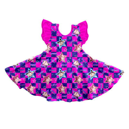 MOQ 5 PCS Preorder GSD3284 K-POP Blue Purple Plaid Ruffle Flying Sleeve Dresses for Girls 202511