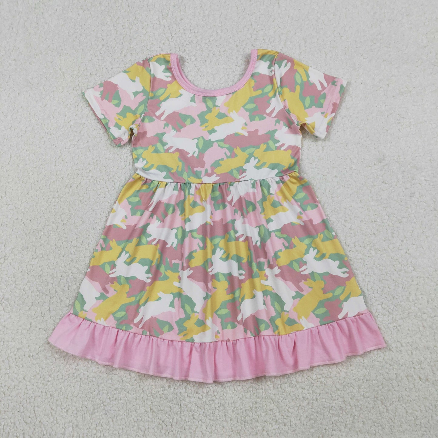 GSD3286 Easter Bunny Pink Ruffle Short Sleeve Dresses for Girls 202601 RTS