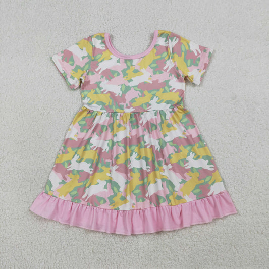 GSD3286 Easter Bunny Pink Ruffle Short Sleeve Dresses for Girls 202601 RTS
