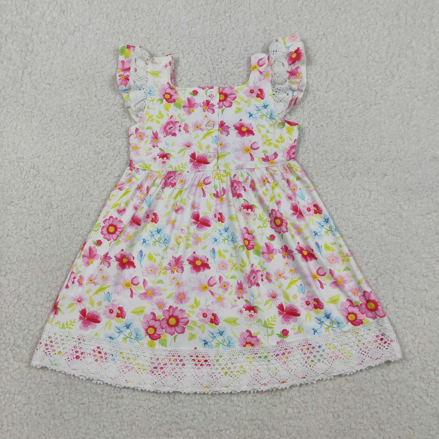GSD3313 Smocked Easter Cross Flower Lace Ruffle Flying Sleeve Dresses for Girls 202603 RTS