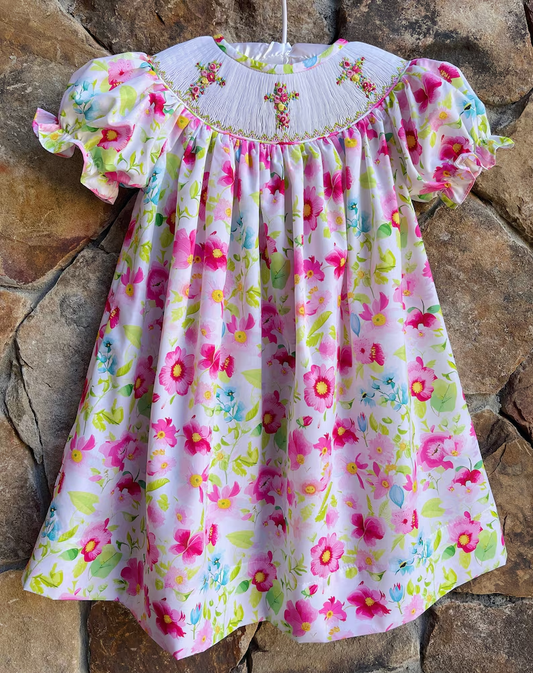 MOQ 5 PCS Preorder GSD3314 Easter Cross Flower Short Sleeve Dresses for Girls 202511
