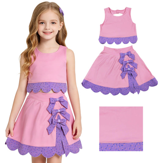 GSD3319 Bows Pink Sleeveless Top with Pleated Skirts for Girls Yoga Sets 202605 RTS