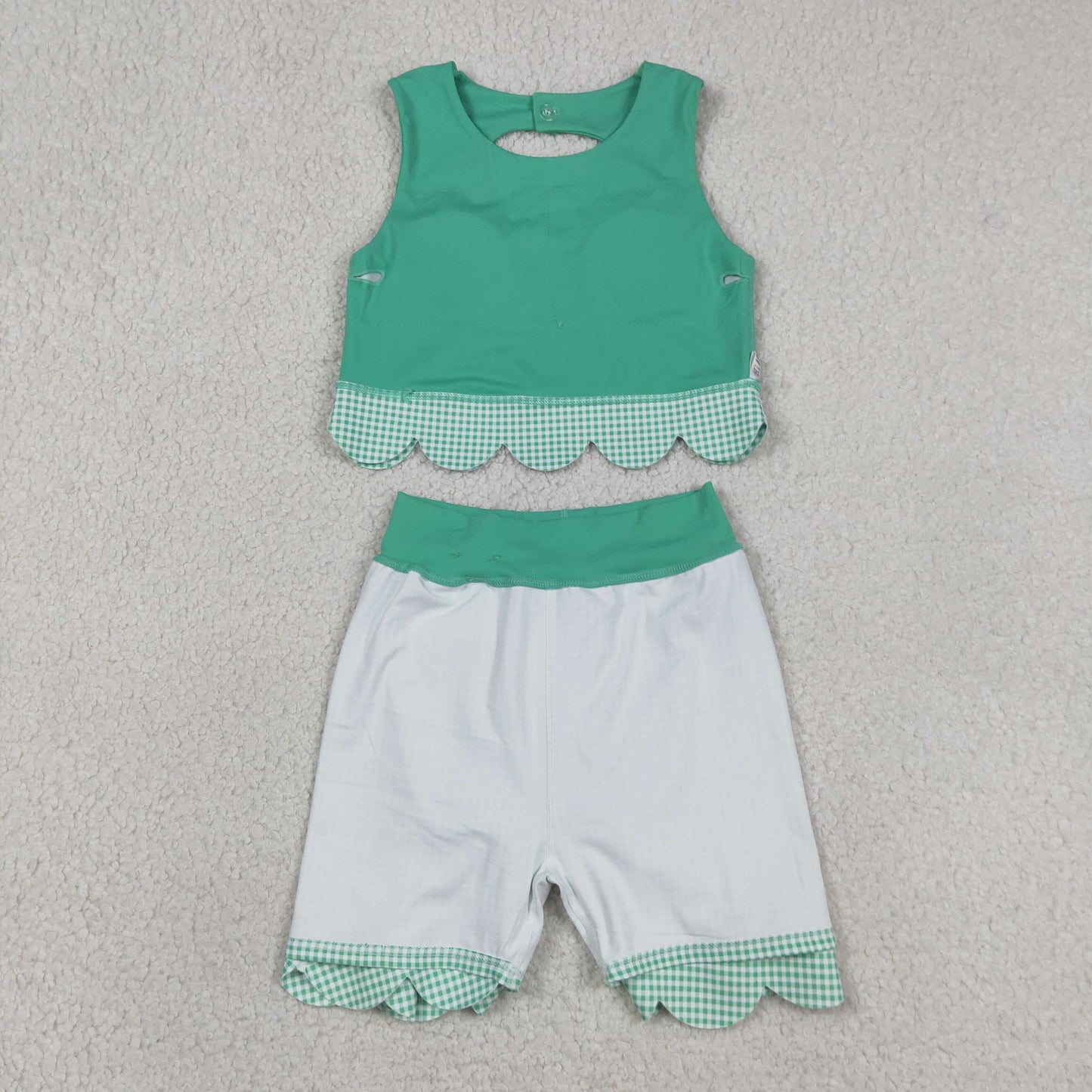 NO MOQ preorder GSD3320 Bows Green Sleeveless Top with Pleated Skirts for Girls Yoga Sets 202603