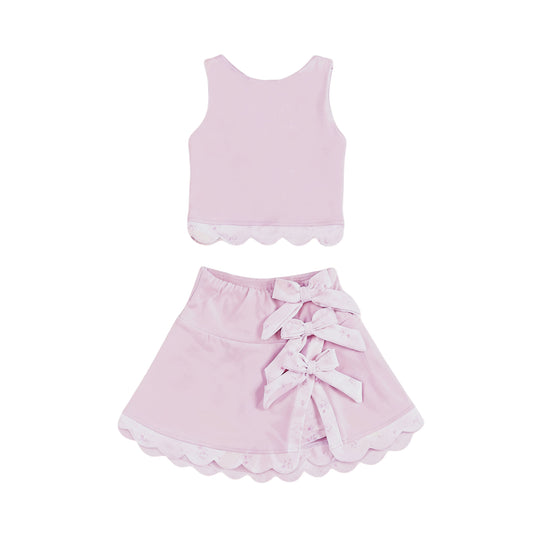 MOQ 5 preorder GSD3321 Bows Light Pink Sleeveless Top with Skirts for Girls Yoga Sets 202511