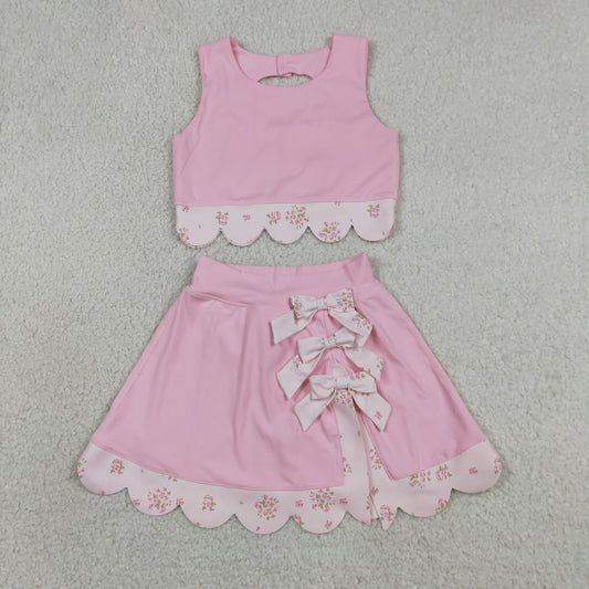 GSD3321 Bows Light Pink Sleeveless Top with Skirts for Girls Yoga Sets 202605 RTS