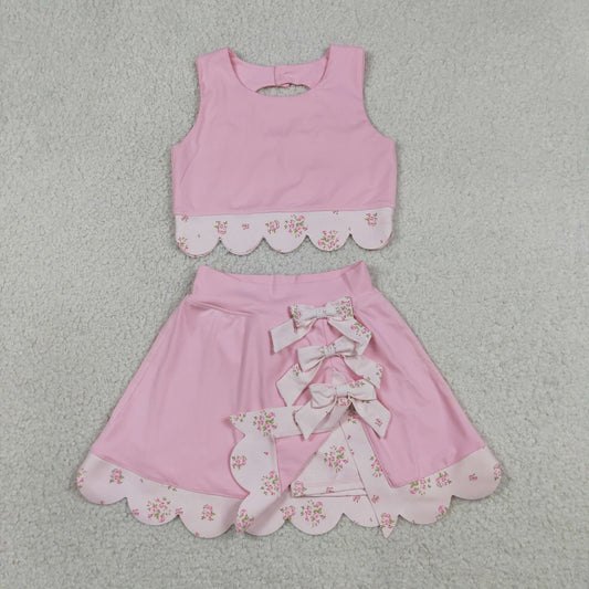 GSD3321 Bows Light Pink Sleeveless Top with Skirts for Girls Yoga Sets 202605 RTS