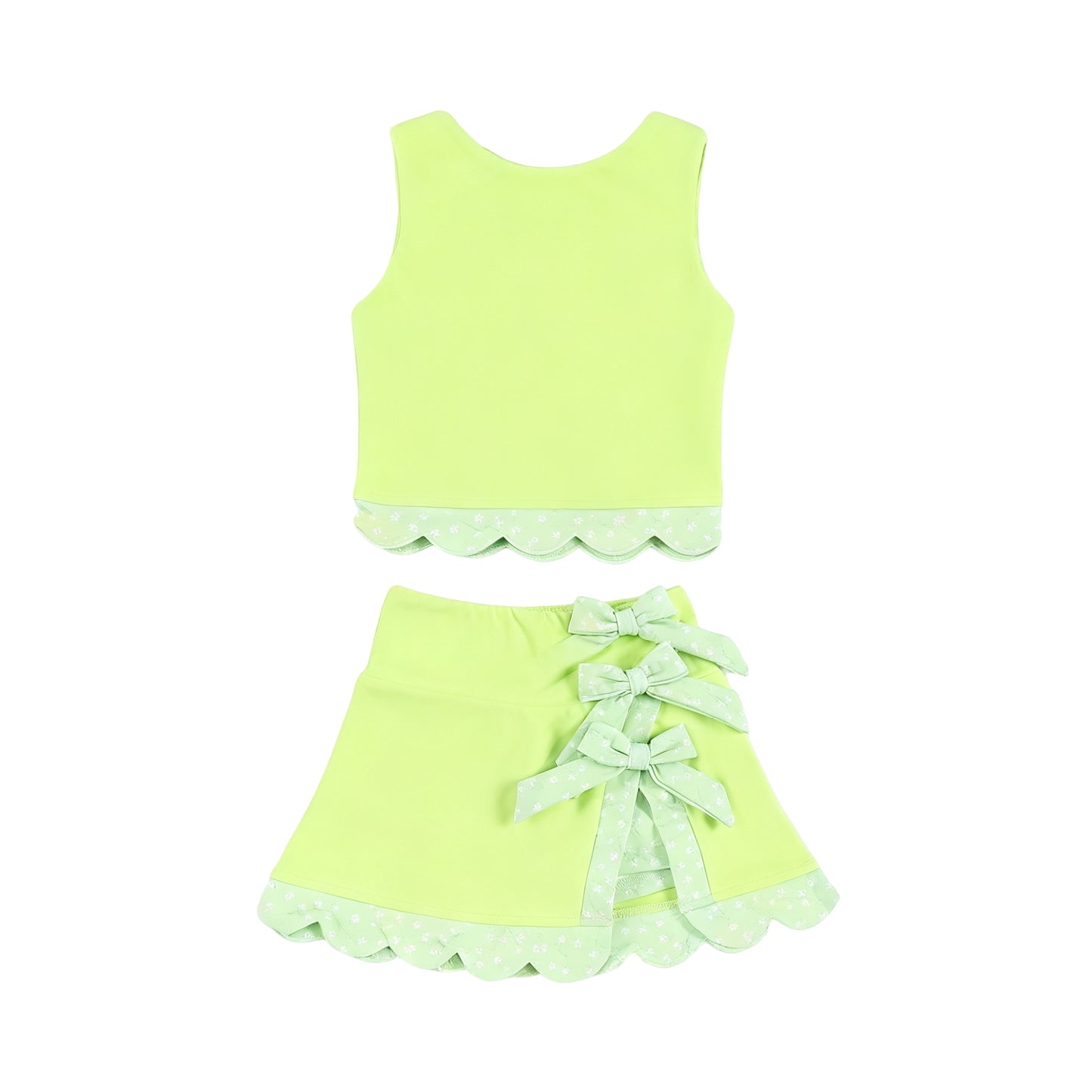 MOQ 5 preorder GSD3322 Bows Light Green Sleeveless Top with Skirts for Girls Yoga Sets 202511