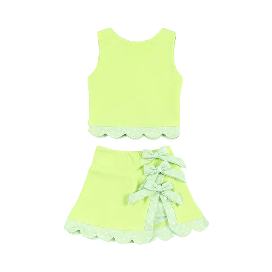 MOQ 5 preorder GSD3322 Bows Light Green Sleeveless Top with Skirts for Girls Yoga Sets 202511