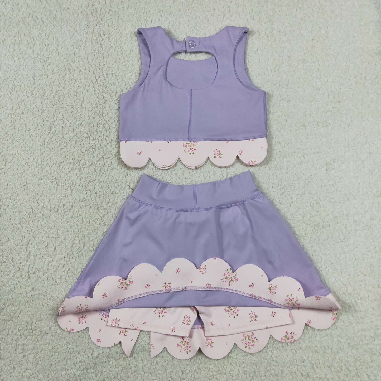 GSD3323 Bows Purple Sleeveless Top with Skirts for Girls Yoga Sets 202606 RTS