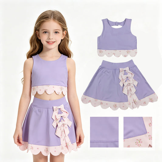 GSD3323 Bows Purple Sleeveless Top with Skirts for Girls Yoga Sets 202606 RTS