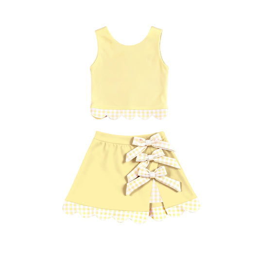 MOQ 5 preorder GSD3324 Bows Light Yellow Sleeveless Top with Skirts for Girls Yoga Sets 202511