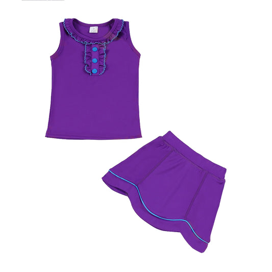 MOQ 5 preorder GSD3331 Purple Ruffle Sleeveless Top with Skirts for Girls Yoga Sets 202511