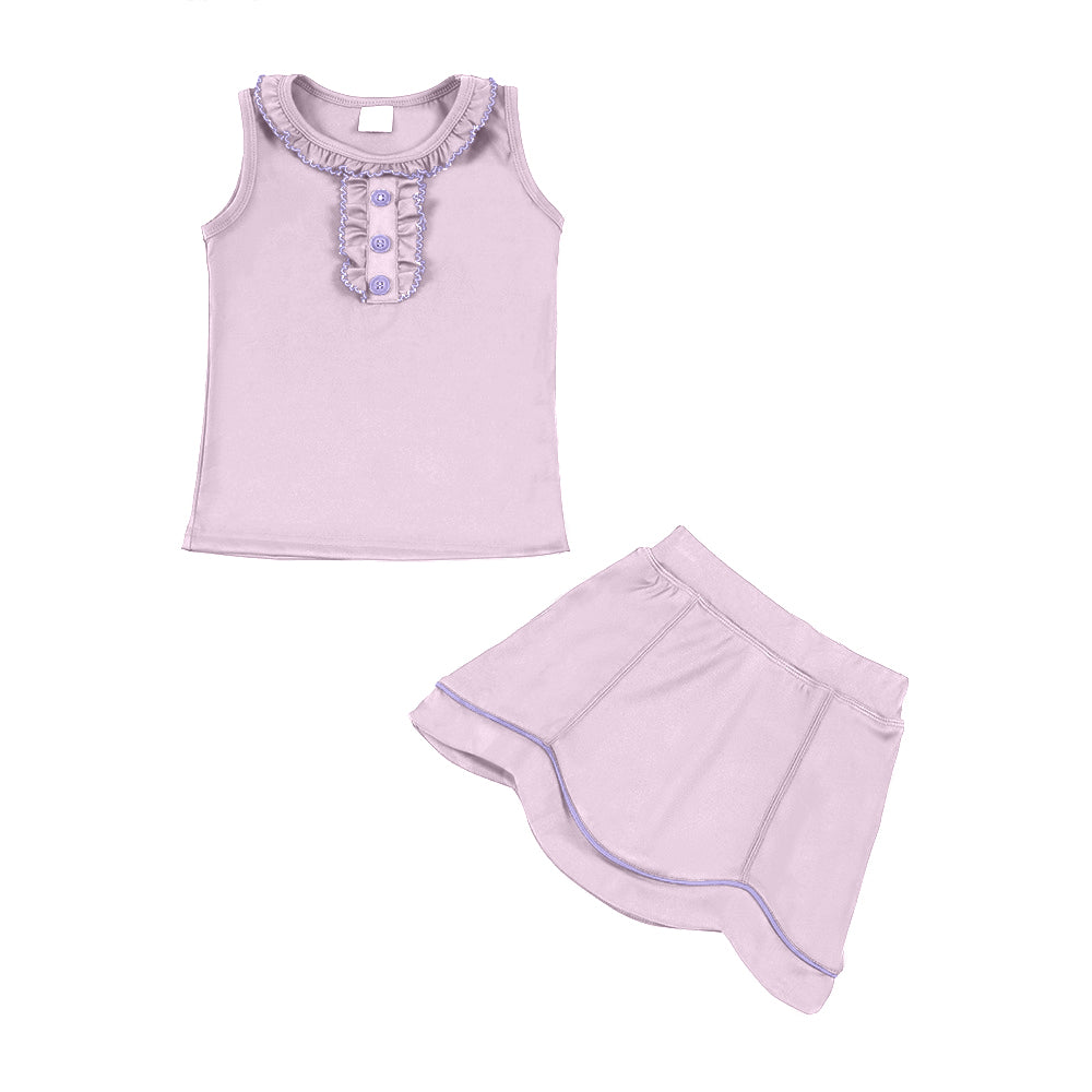 MOQ 5 preorder GSD3335 Light Pink Ruffle Sleeveless Top with Skirts for Girls Yoga Sets 202511