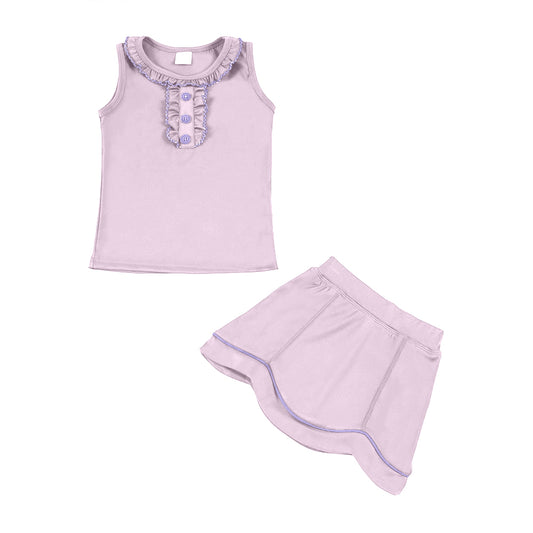 MOQ 5 preorder GSD3335 Light Pink Ruffle Sleeveless Top with Skirts for Girls Yoga Sets 202511