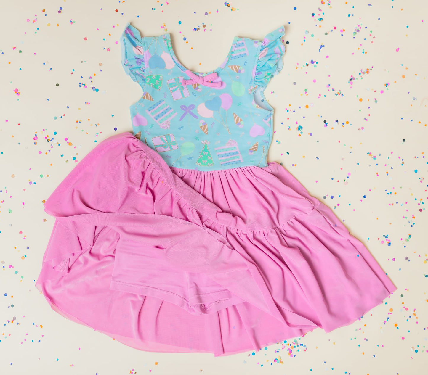 MOQ 5 preorder GSD3360 Love Balloon Blue Flying Sleeve Top with Rose Red Skirts for Girls Yoga Sets 202512