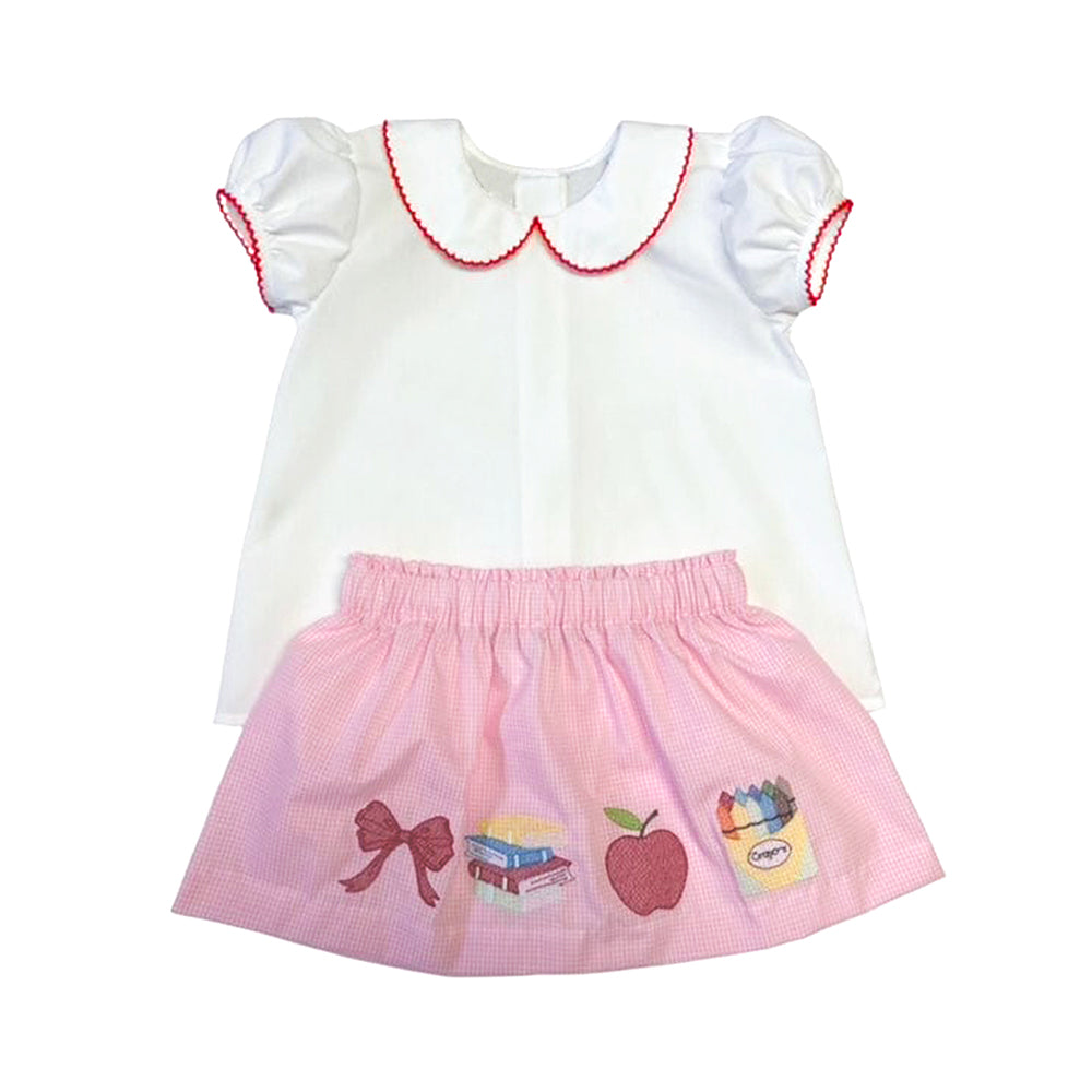 MOQ 5 PCS Preorder GSD3366 Back to School Doll Collar White Short Sleeve Skirts for Girls 202512