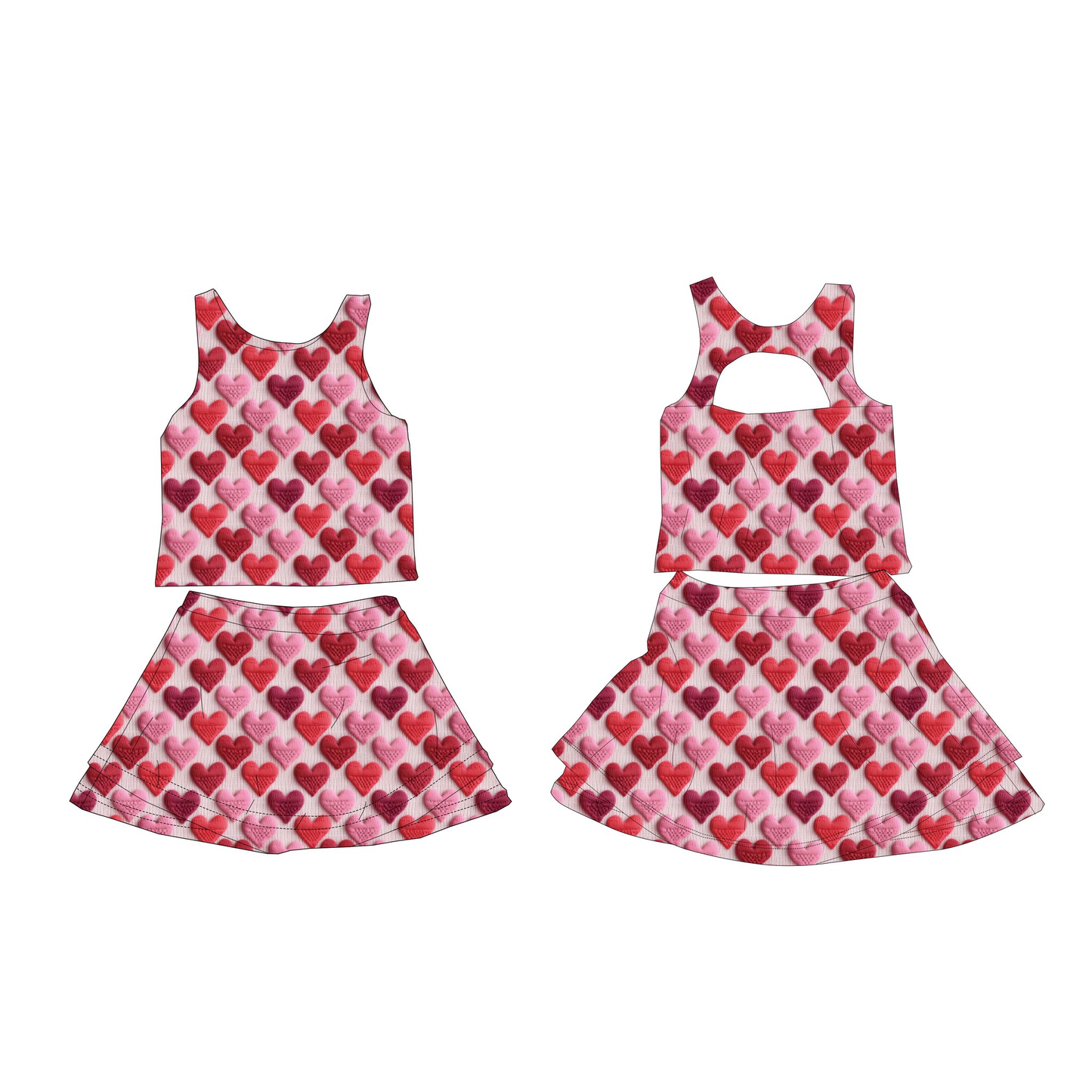 MOQ 5 preorder GSD3371 Valentines Day Love Sleeveless Top with Skirts for Girls Yoga Sets 202512