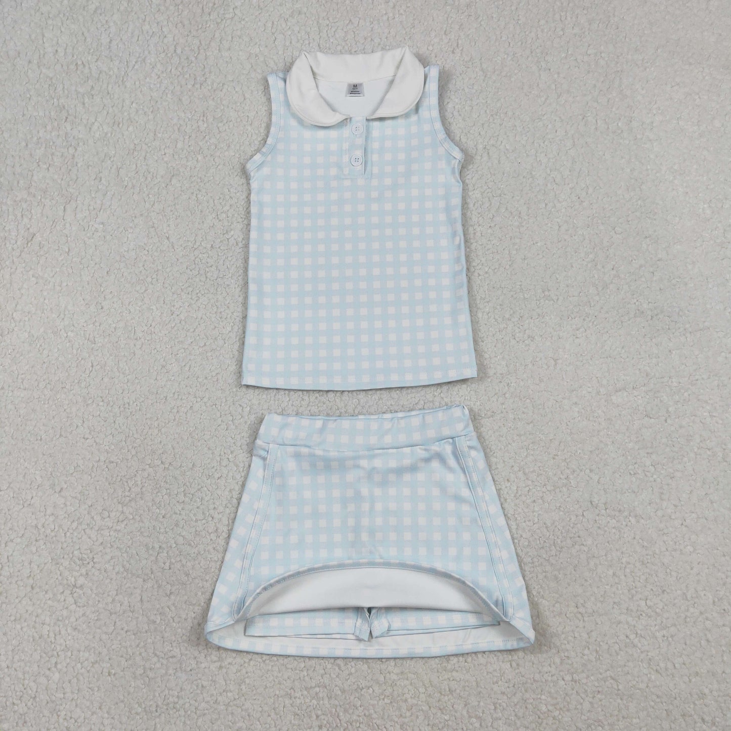 GSD3375 Light Blue Plaid Doll Collar Sleeveless Top with Skirts for Girls Yoga Sets 202601 RTS