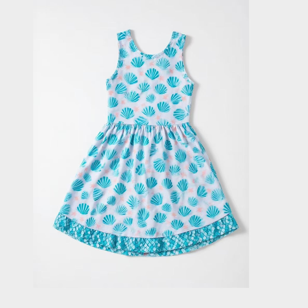 MOQ 5 PCS Preorder GSD3396 Blue Seashell Star Sleeveless Dresses for Girls 202512