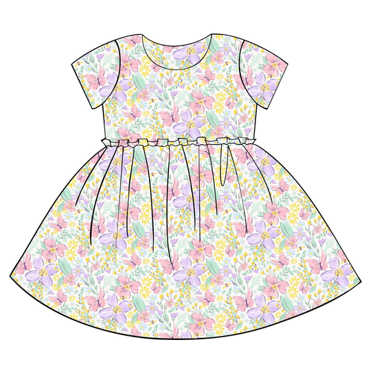 MOQ 5 PCS Preorder GSD3397 Colored Flower Butterfly Short Sleeve Dresses for Girls 202512