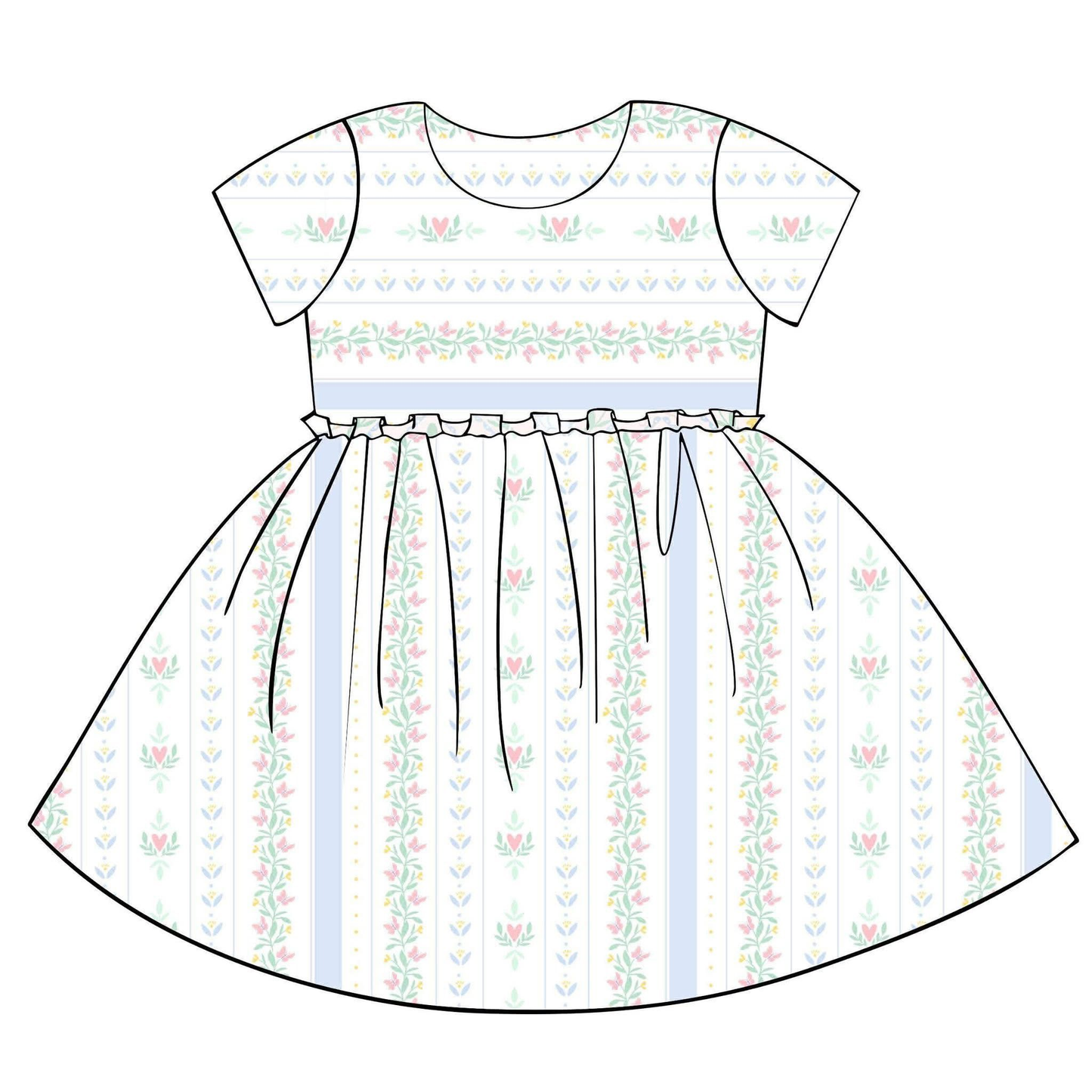 MOQ 5 PCS Preorder GSD3400 Floral Butterfly Love Stripe Short Sleeve Dresses for Girls 202512