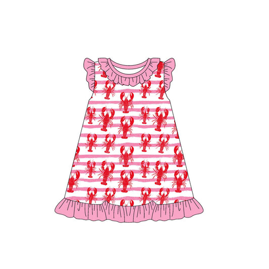 MOQ 5 PCS Preorder GSD3425 Crayfish Stripe Pink Ruffle Flying Sleeve Dresses for Girls 202512
