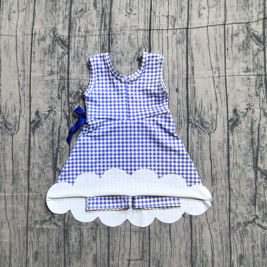 NO MOQ preorder GSD3427 Blue Plaid Ruffle Bow Yoga Sleeveless Dresses for Girls 202601
