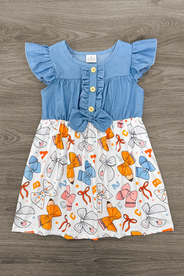 MOQ 5 PCS Preorder GSD3439 Back to School Blue Flying Sleeve Dresses for Girls 202512