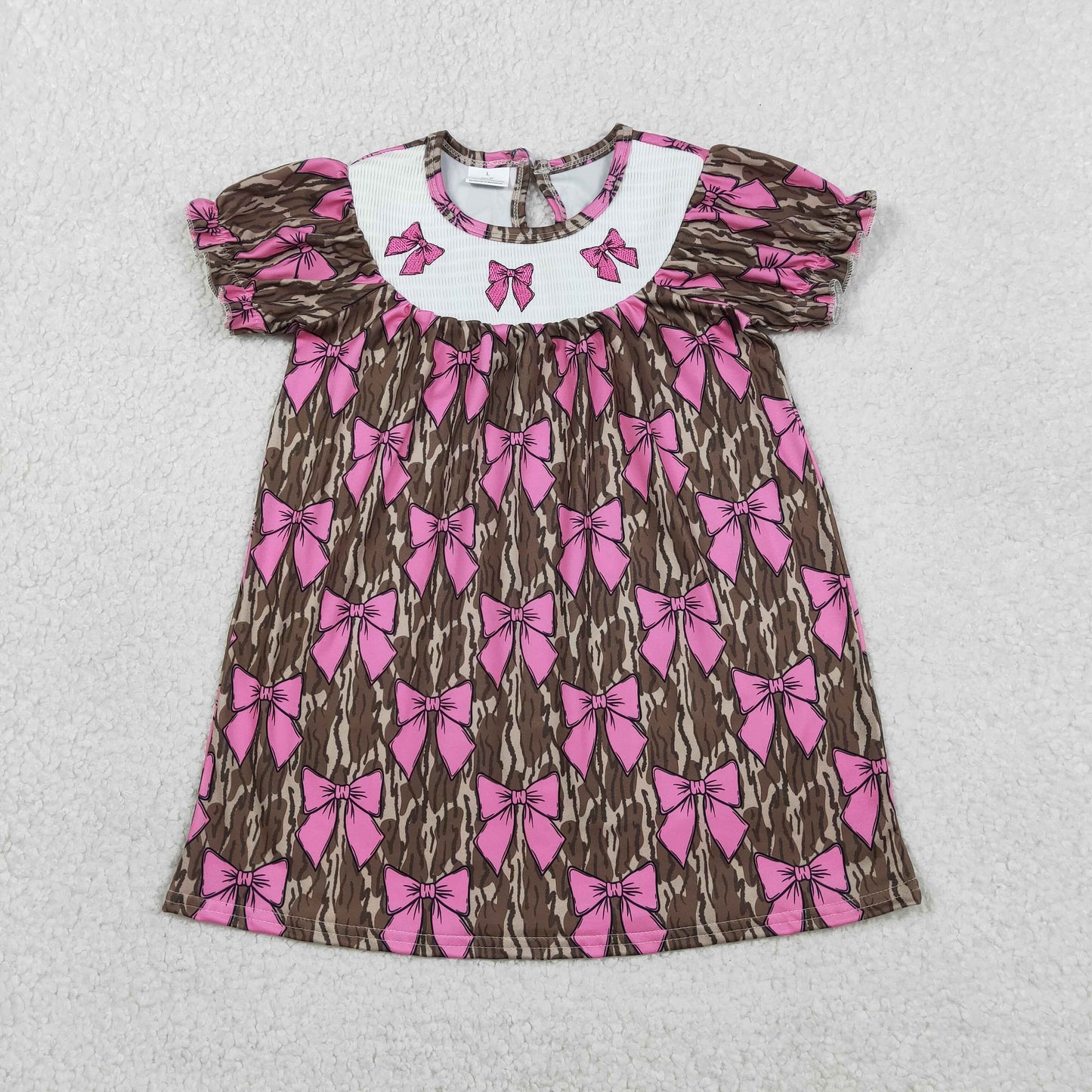 GSD3446 Smocked Camouflage Bows Short Sleeve Dresses for Girls 202601 RTS